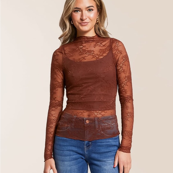 Elegant Brown/Copper Lace Top ‼️WORN ONE TIME‼️ - Picture 2 of 6
